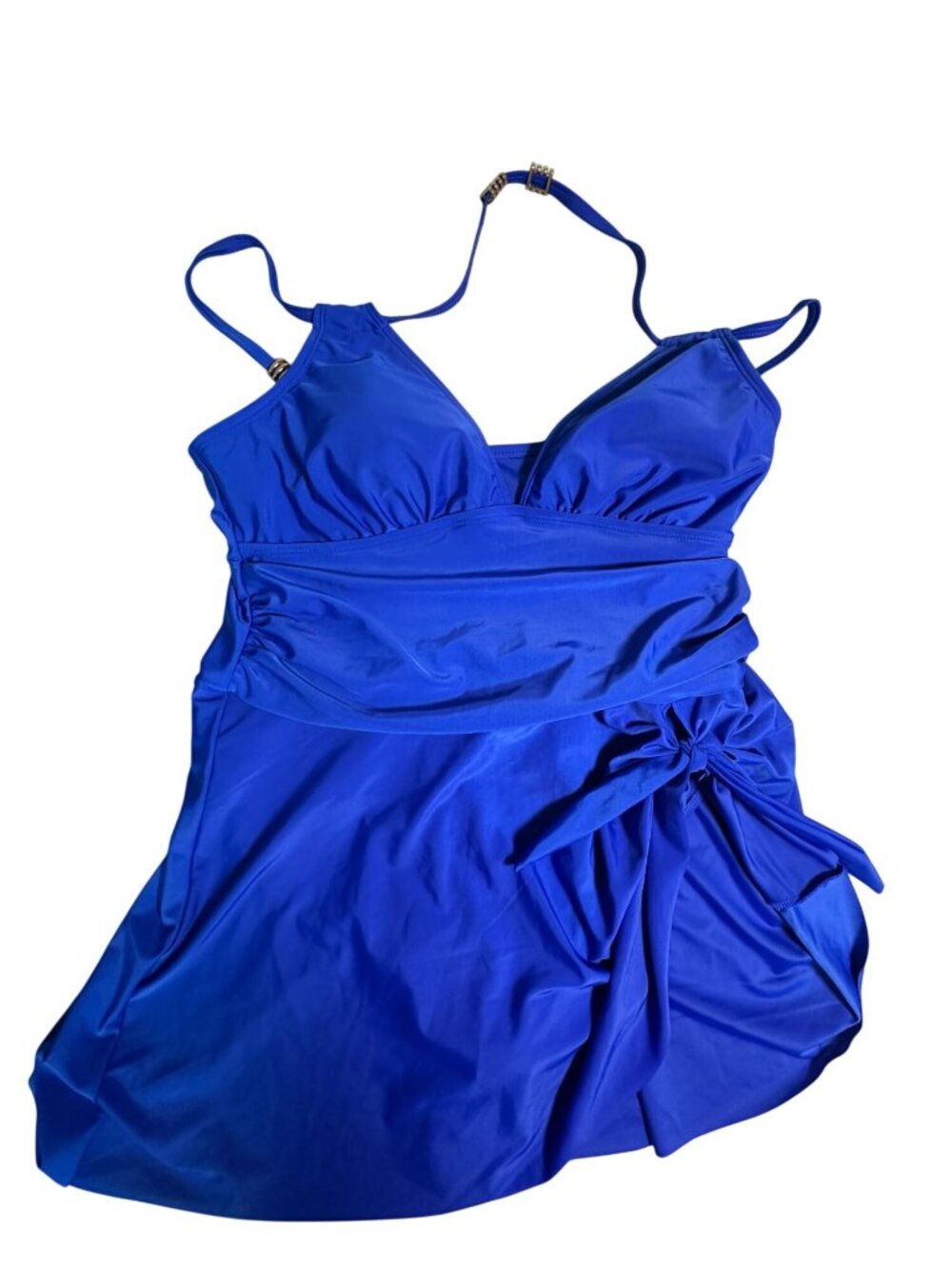 Blue Womens 2XL One-Piece Swimsuit Ruched Front Adjustable Straps Built-In Brief
